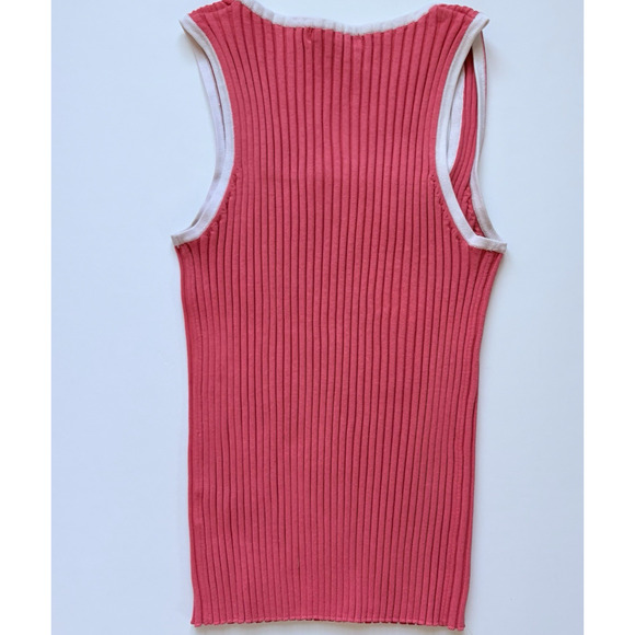 BELLDINI Ribbed Tank Top Size Large | Pink White Trim Stretchy Y2K Barbiecore - Picture 5 of 11